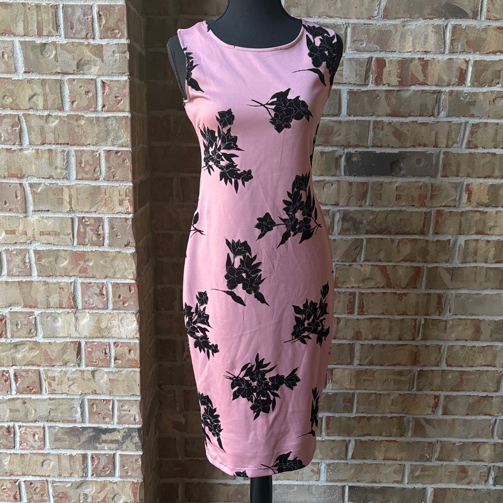 Pink and Black Floral Midi Dress